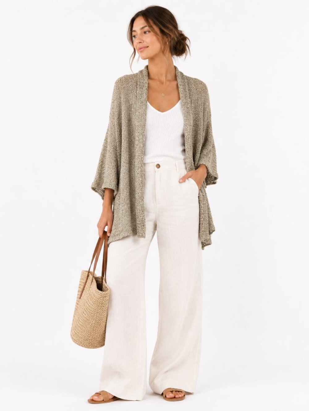 Tommy Bahama Marled Open Front Cardigan Women's XL Coastal Boho Beige Green